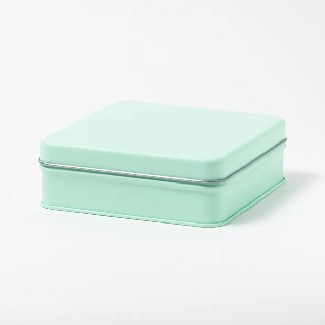 スクエア缶 ミントブルー